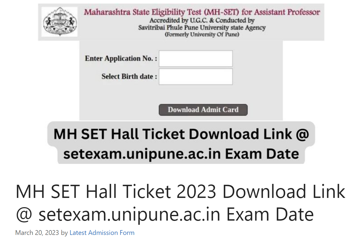MH SET Hall Ticket 2023 @setexam.unipune.ac.in Maharashtra SET Admit ...